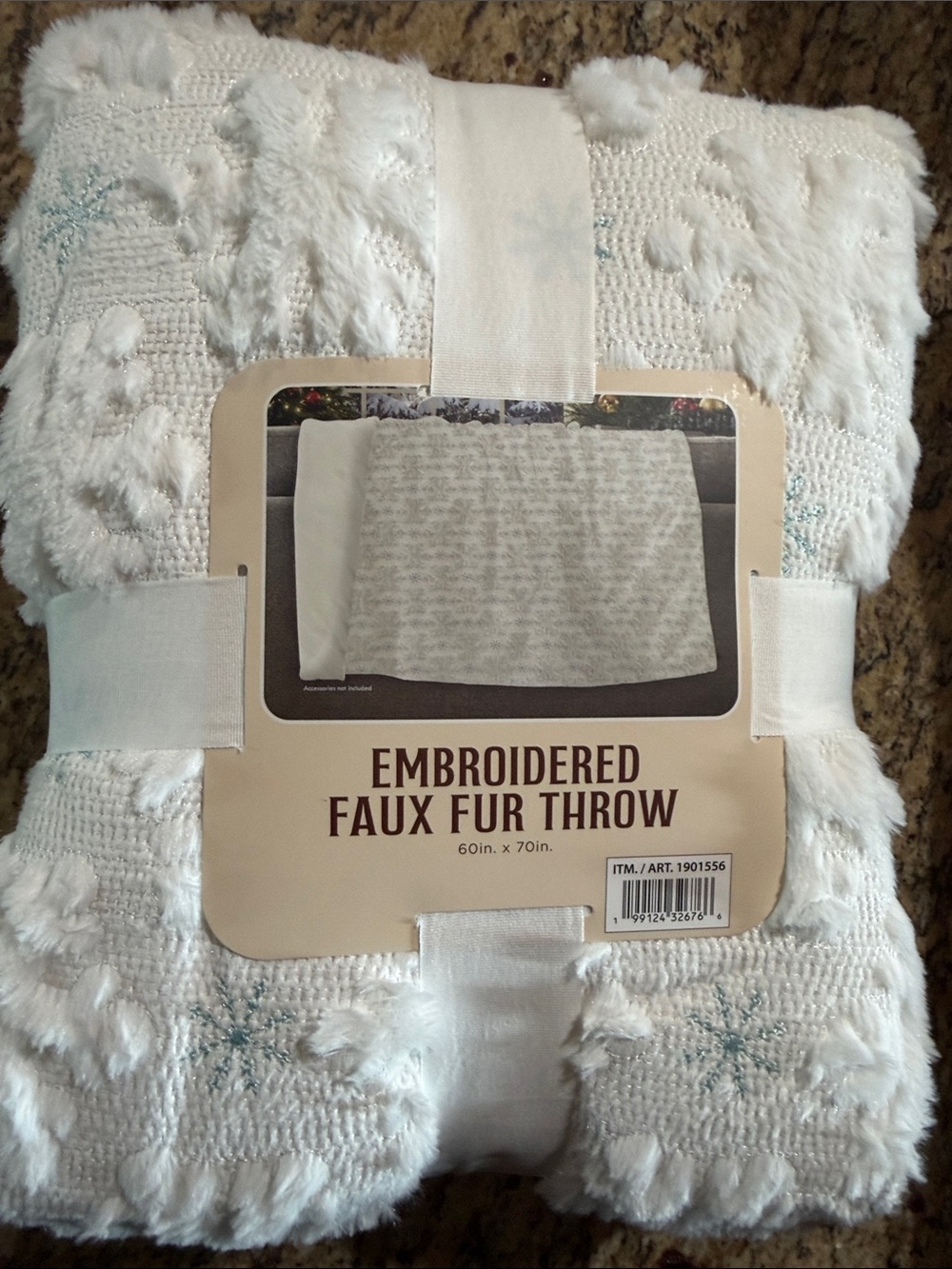 Northwest Fake Fur Embroidered Throw White w/ Blue / White Snowflake